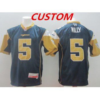 Custom CFL Winnipeg Blue Bombers Navy Blue Jersey