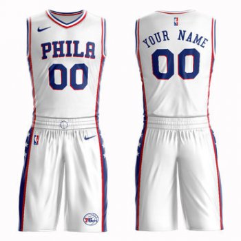 76ers White Men's Customized Nike Swingman Jersey(With Shorts)