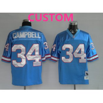 Men's Houston Oilers Custom Light Blue Throwback Jersey