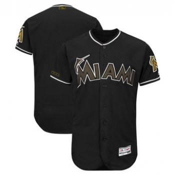 Men's Miami Marlins Majestic Black 2018 Memorial Day Authentic Collection Flex Base Team Custom Jersey