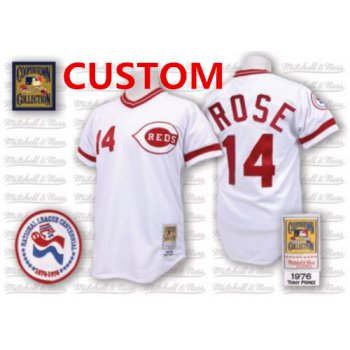 Custom Men's Cincinnati Reds 1976 White Throwback Jersey