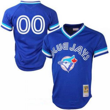 Men's Toronto Blue Jays Royal Blue Mesh Batting Practice Throwback Majestic Cooperstown Collection Custom Baseball Jersey