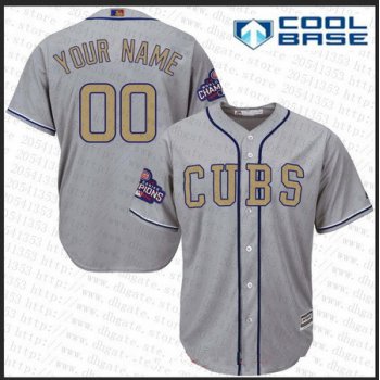 Men's Chicago Cubs Gray 2016 World Series Champions Patch Gold Program Majestic 2017 Cool Base Custom Baseball Jersey