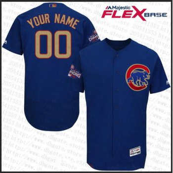 Men's Chicago Cubs Royal Blue 2016 World Series Champions Patch Gold Program Majestic 2017 Flex Base Custom Baseball Jersey