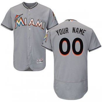 Mens Miami Marlins Grey Customized Flexbase Majestic MLB Collection Jersey