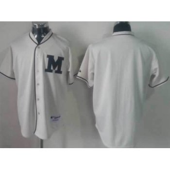 Men's Milwaukee Brewers Customized 1913 Cream M Patch Jersey