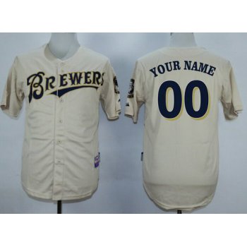 Men's Milwaukee Brewers Customized 2013 Cream MLB Majestic Jersey