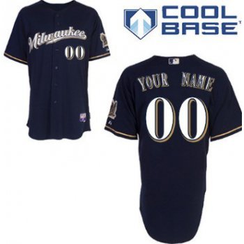 Men's Milwaukee Brewers Customized Navy Blue With Milwaukee Jersey