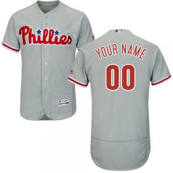 Men's Philadelphia Phillies Customized Gray Road 2016 Flexbase Majestic Collection Baseball Jersey