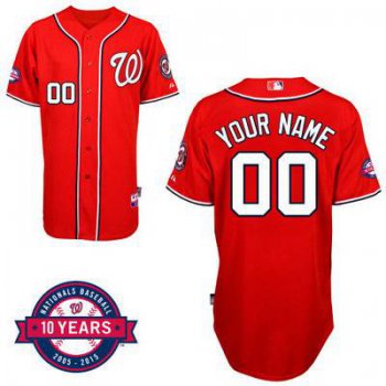 Men's Washington Nationals Authentic Personalized Alternate Red Jersey With Commemorative 10th Anniversary Patch