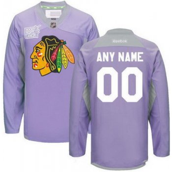 Men's Chicago Blackhawks Purple Pink Custom Reebok Hockey Fights Cancer Practice Jersey