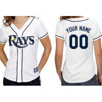 Women's Tampa Bay Rays Customized White With Navy Blue Jersey