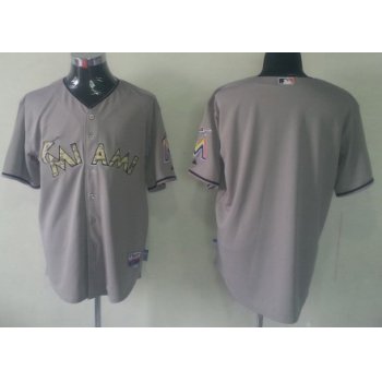 Kids' Miami Marlins Customized Gray With Camo Jersey