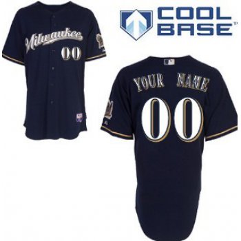 Kids' Milwaukee Brewers Customized Navy Blue With Milwaukee Jersey