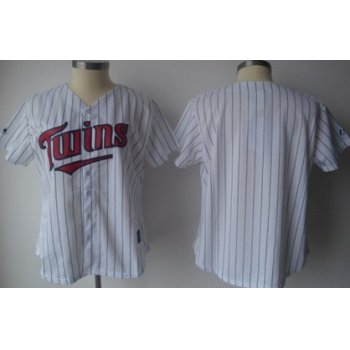 Men's Minnesota Twins Customized White Pinstripe With Blue Jersey