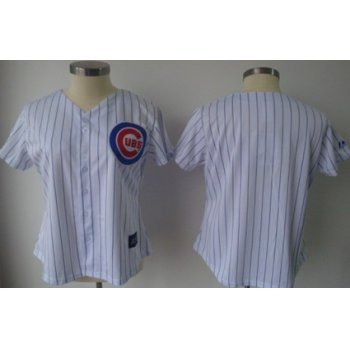 Women's Chicago Cubs Customized White With Blue Pinstripe Jersey