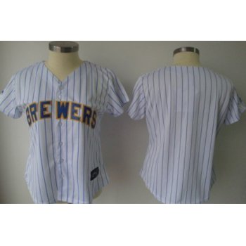 Women's Milwaukee Brewers Customized White Pinstripe Jersey