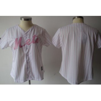 Women's New York Mets Customized White With Pink Pinstripe Jersey