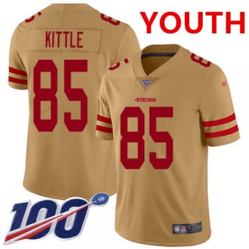 Youth 49ers #85 George Kittle Gold Stitched Football Limited Inverted Legend 100th Season Jersey