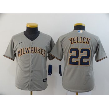 Youth Milwaukee Brewers #22 Christian Yelich Gray Stitched MLB Cool Base Nike Jersey