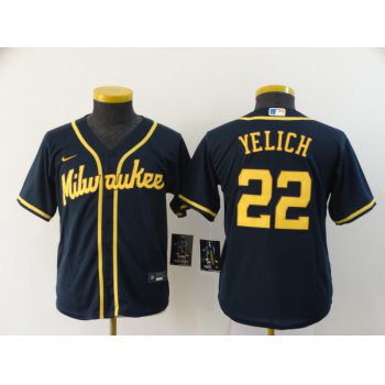 Youth Milwaukee Brewers #22 Christian Yelich Navy Blue Stitched MLB Cool Base Nike Jersey