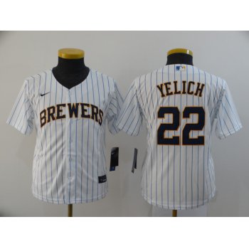 Youth Milwaukee Brewers #22 Christian Yelich White Stitched MLB Cool Base Nike Jersey