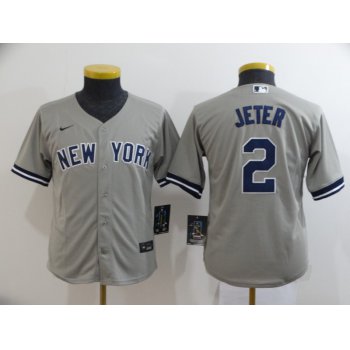 Youth New York Yankees #2 Derek Jeter Gray Stitched MLB Cool Base Nike Jersey