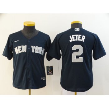 Youth New York Yankees #2 Derek Jeter Navy Blue Stitched MLB Cool Base Nike Jersey