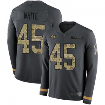 Buccaneers #45 Devin White Anthracite Salute to Service Youth Stitched Football Limited Therma Long Sleeve Jersey