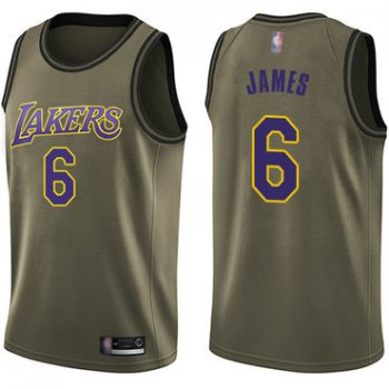 Youth Lakers #6 LeBron James Green Basketball Swingman Salute to Service Jersey