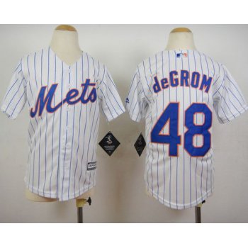 Mets #48 Jacob DeGrom White(Blue Strip) Home Cool Base Stitched Youth Baseball Jersey