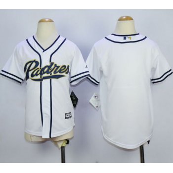 Padres Blank White Home Cool Base Stitched Youth Baseball Jersey