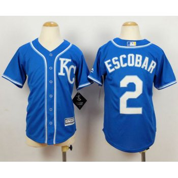 Royals #2 Alcides Escobar Blue Alternate Cool Base Stitched Youth Baseball Jersey