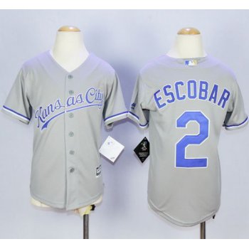 Royals #2 Alcides Escobar Grey Cool Base Stitched Youth Baseball Jersey