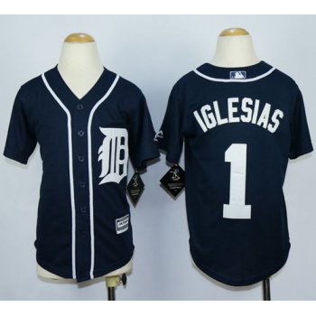 Tigers #1 Jose Iglesias Navy Blue Cool Base Stitched Youth Baseball Jersey