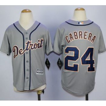 Tigers #24 Miguel Cabrera Grey Cool Base Stitched Youth Baseball Jersey