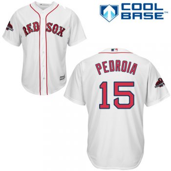 Red Sox #15 Dustin Pedroia White Cool Base 2018 World Series Champions Stitched Youth Baseball Jersey