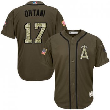 Angels #17 Shohei Ohtani Green Salute to Service Stitched Youth Baseball Jersey