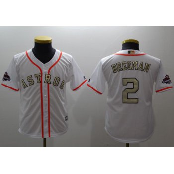 Astros #2 Alex Bregman White 2018 Gold Program Cool Base Stitched Youth Baseball Jersey