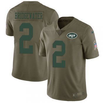 Nike Jets #2 Teddy Bridgewater Olive Youth Stitched NFL Limited 2017 Salute to Service Jersey