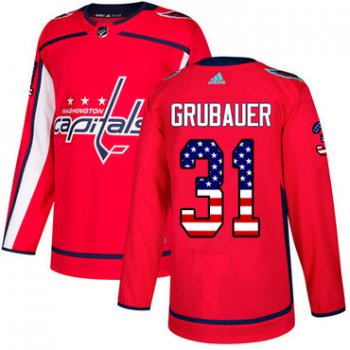 Adidas Washington Capitals #31 Philipp Grubauer Red Home Authentic USA Flag Stitched Youth NHL Jersey