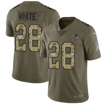 Youth Nike New England Patriots #28 James White Olive Camo Stitched NFL Limited 2017 Salute to Service Jersey