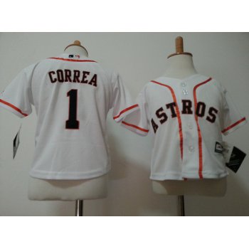 Toddler Houston Astros #1 Carlos Correa White Home MLB Majestic Baseball Jersey