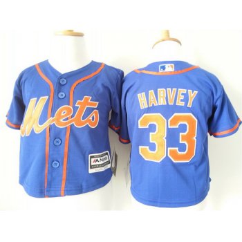 Toddler New York Mets #33 Matt Harvey Alternate Blue With Orange MLB Majestic Baseball Jersey