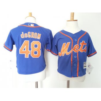 Toddler New York Mets #48 Jacob deGrom Alternate Blue With Orange MLB Majestic Baseball Jersey