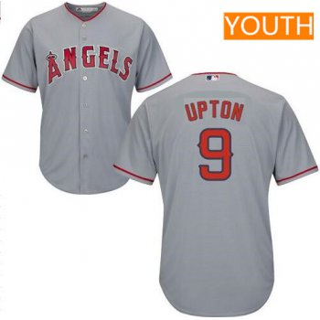 Youth Los Angeles Angels #9 Justin Upton Gray Road Stitched MLB Majestic Cool Base Jersey