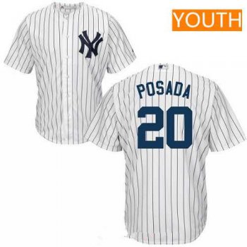 Youth New York Yankees #20 Jorge Posada Retired White Home Stitched MLB Majestic Cool Base Jersey