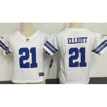 Toddler Dallas Cowboys #21 Ezekiel Elliott White Road Stitched NFL Nike Game Jersey