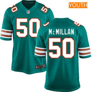 Youth 2017 NFL Draft Miami Dolphins #50 Raekwon McMillan Aqua Green Alternate Stitched NFL Nike Game Jersey