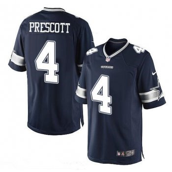 Youth Dallas Cowboys #4 Dak Prescott Navy Blue Team Color Stitched NFL Nike Game Jersey